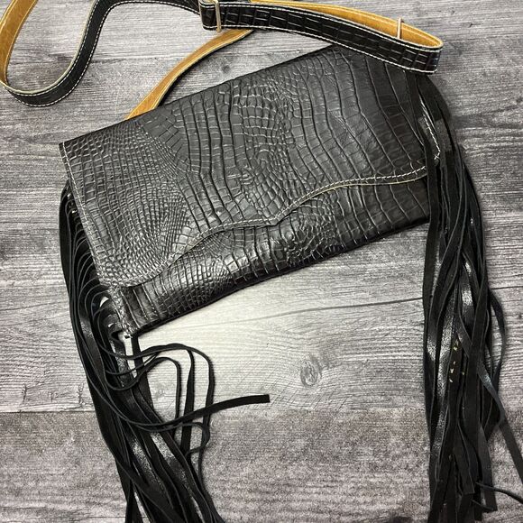 Genuine leather Alligator crossbody/shoulder/clutch with fringe trim - Picture 3 of 7